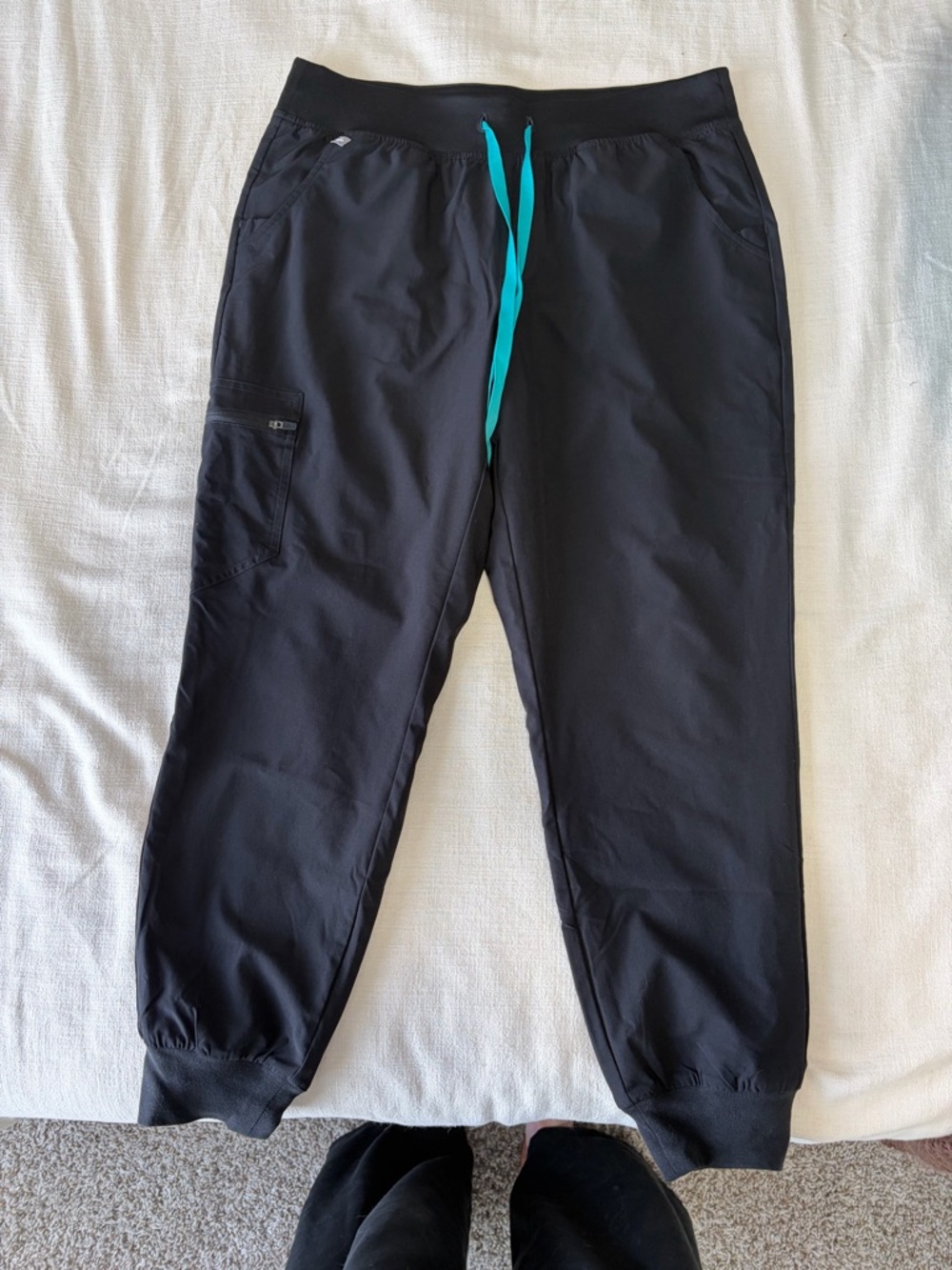 Women’s Black Jogger Scrub Pants with Teal Drawstring